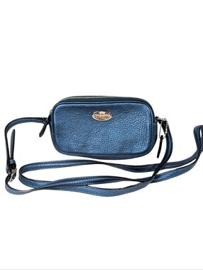 Coach Metallic Blue Leather Mini Double-Zip Pouch Crossbody Camera Bag F53372